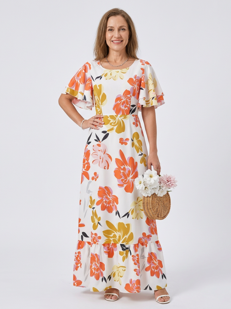 Elowen | Round Neck Short Sleeve Tiered Maxi Dress - Maison Léa & Lou