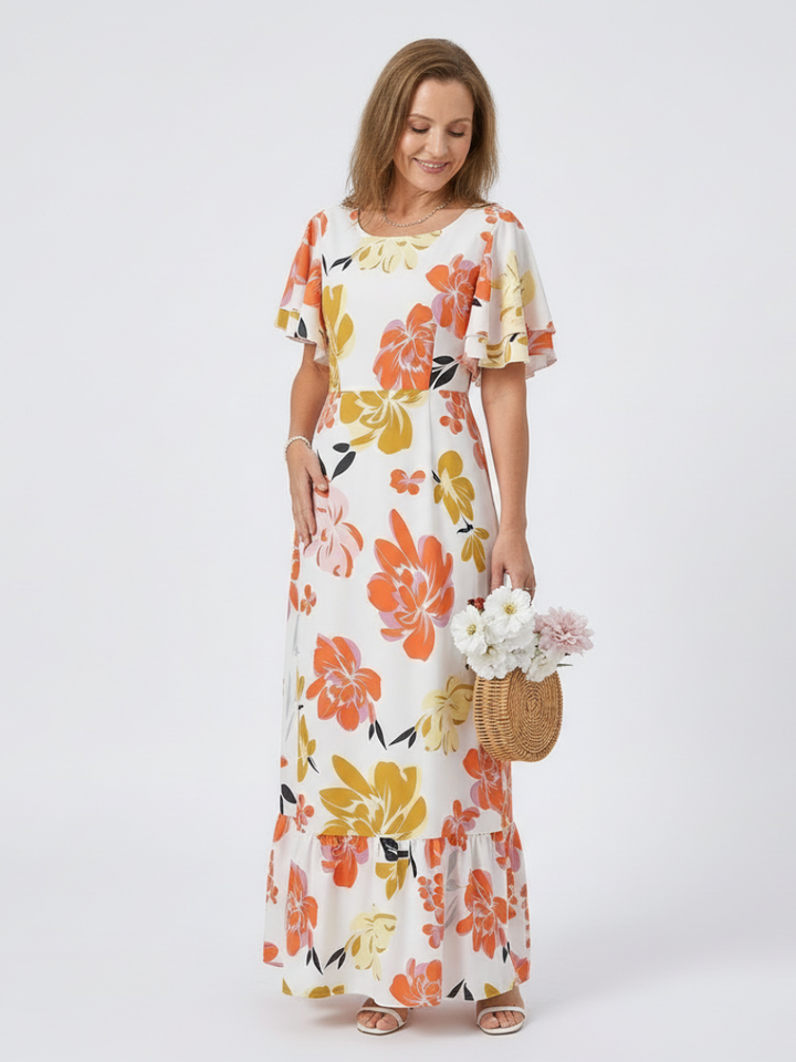 Elowen | Round Neck Short Sleeve Tiered Maxi Dress - Maison Léa &amp; Lou