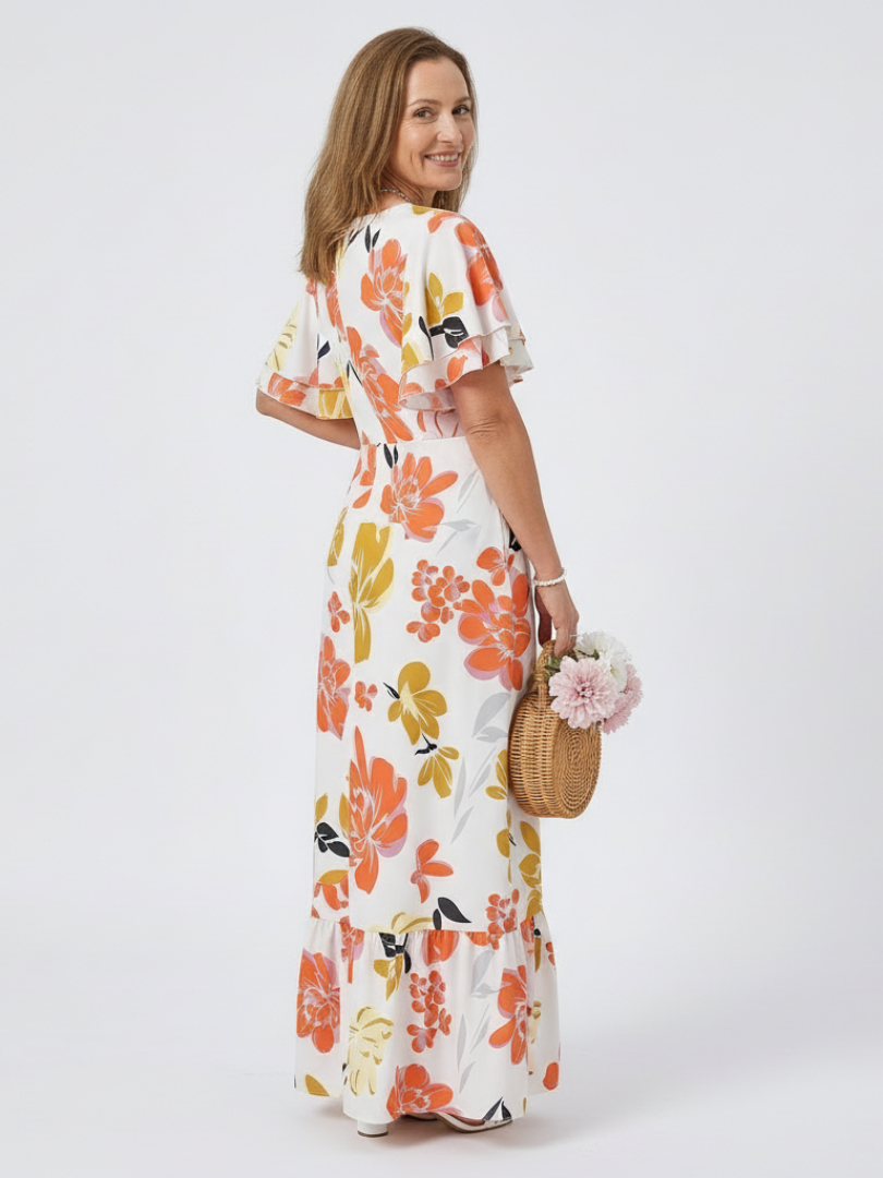Elowen | Round Neck Short Sleeve Tiered Maxi Dress - Maison Léa &amp; Lou