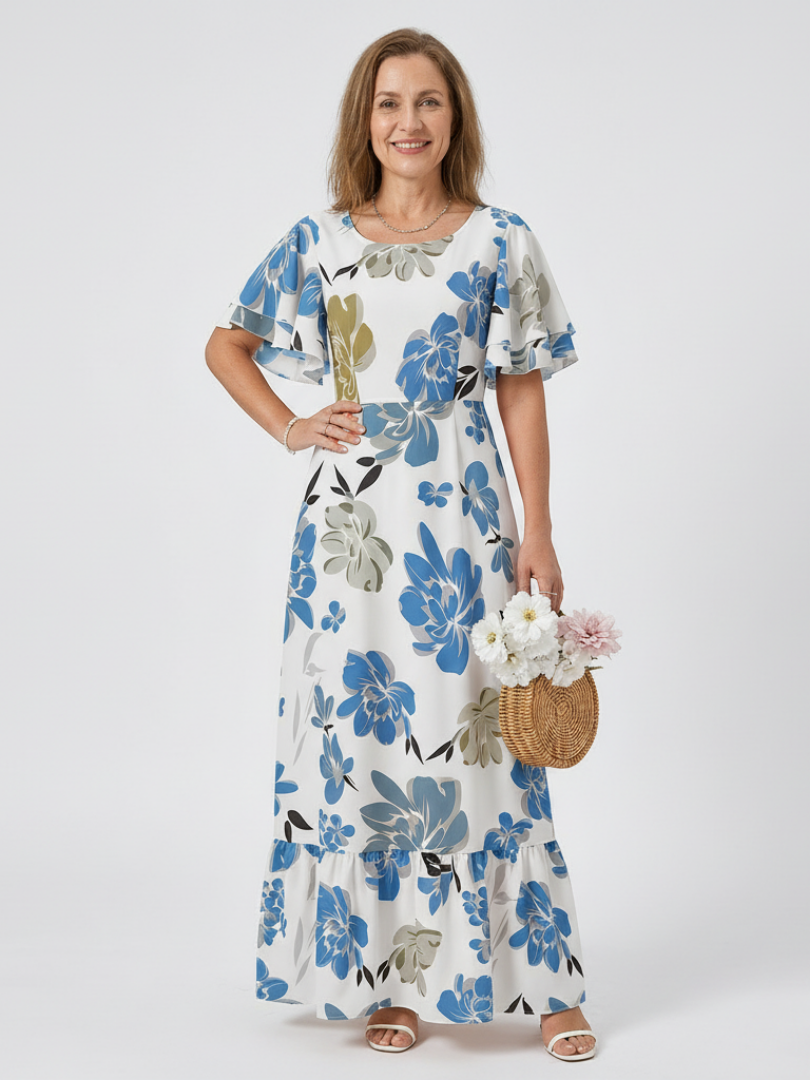 Elowen | Round Neck Short Sleeve Tiered Maxi Dress - Maison Léa &amp; Lou