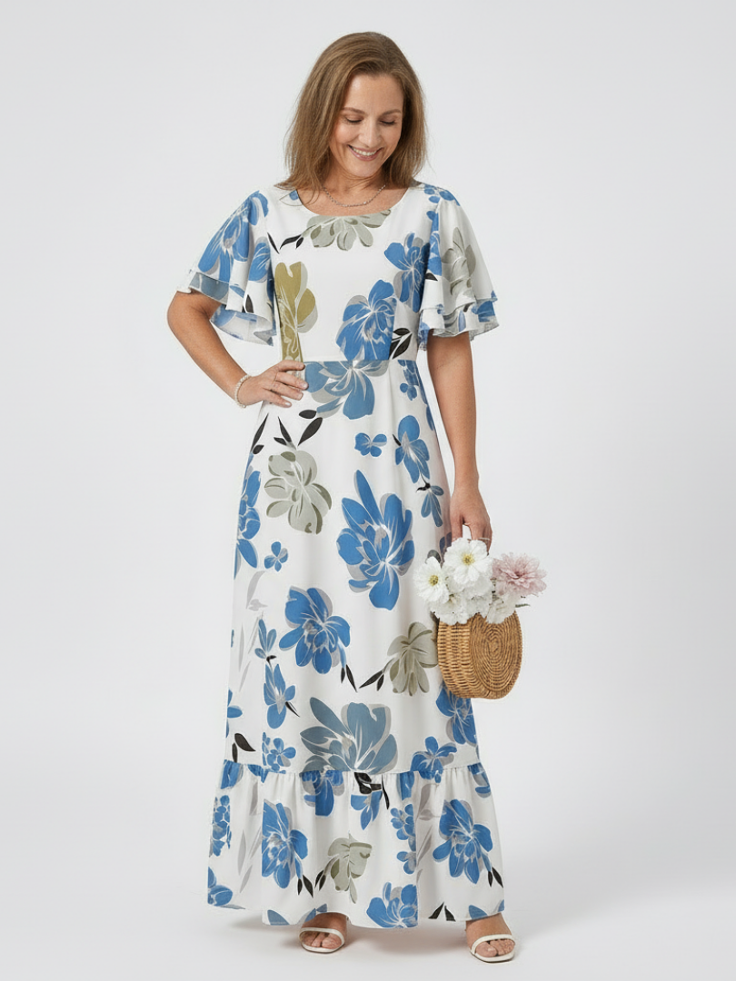 Elowen | Round Neck Short Sleeve Tiered Maxi Dress - Maison Léa &amp; Lou