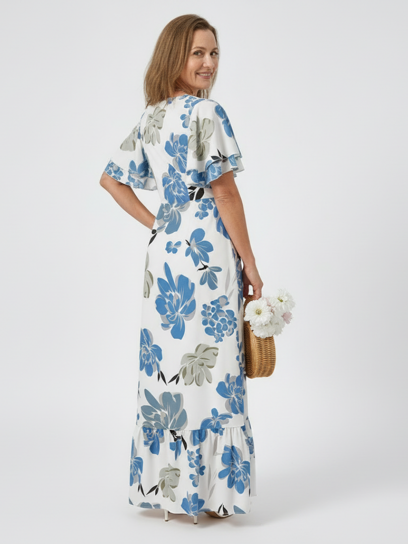 Elowen | Round Neck Short Sleeve Tiered Maxi Dress - Maison Léa &amp; Lou