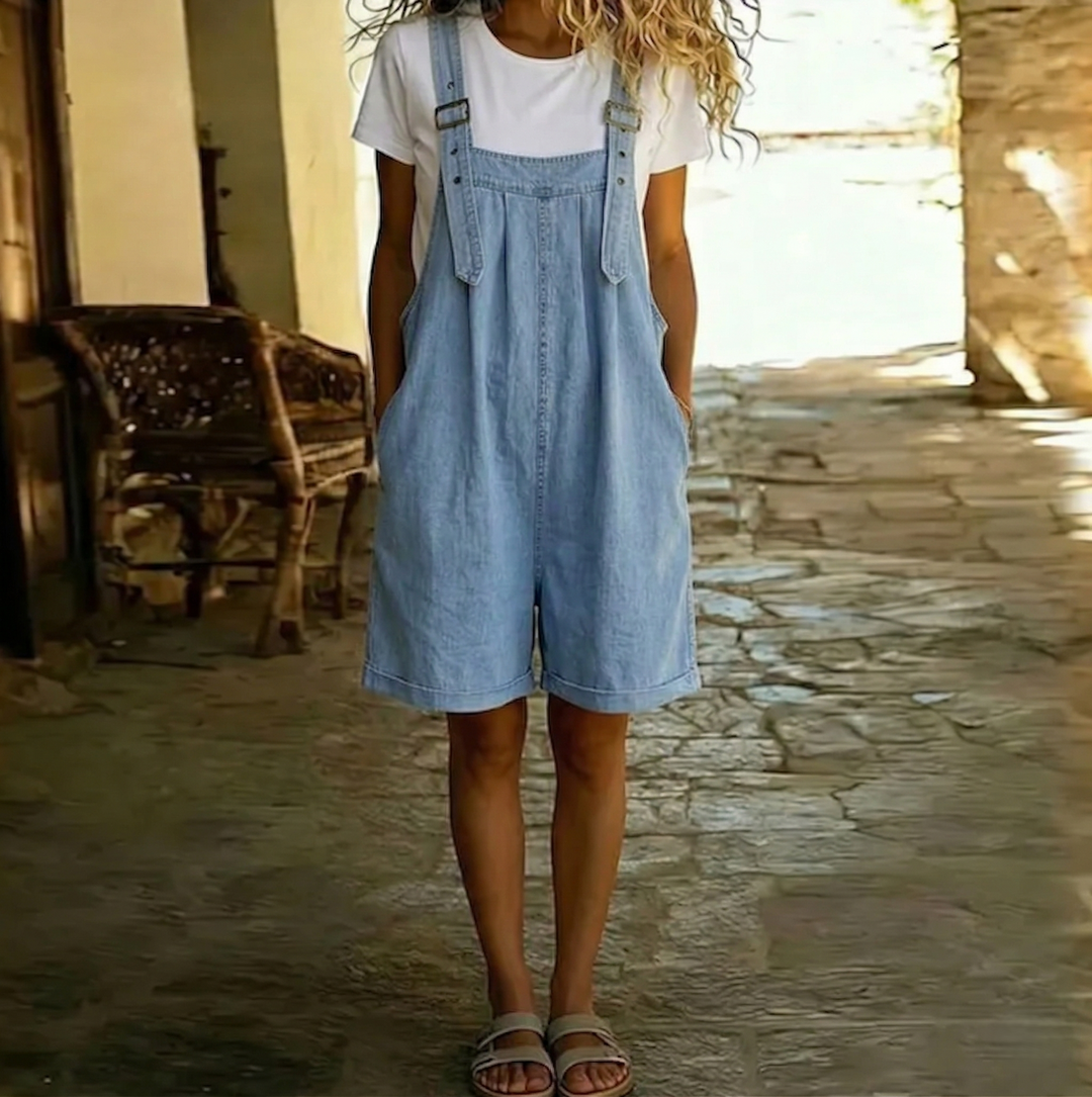 Lily | Salopette in denim morbido e lavato vintage blu chiaro