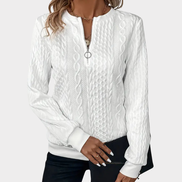 Karen™ | Classic Cable Zip Sweater - Maison Léa &amp; Lou