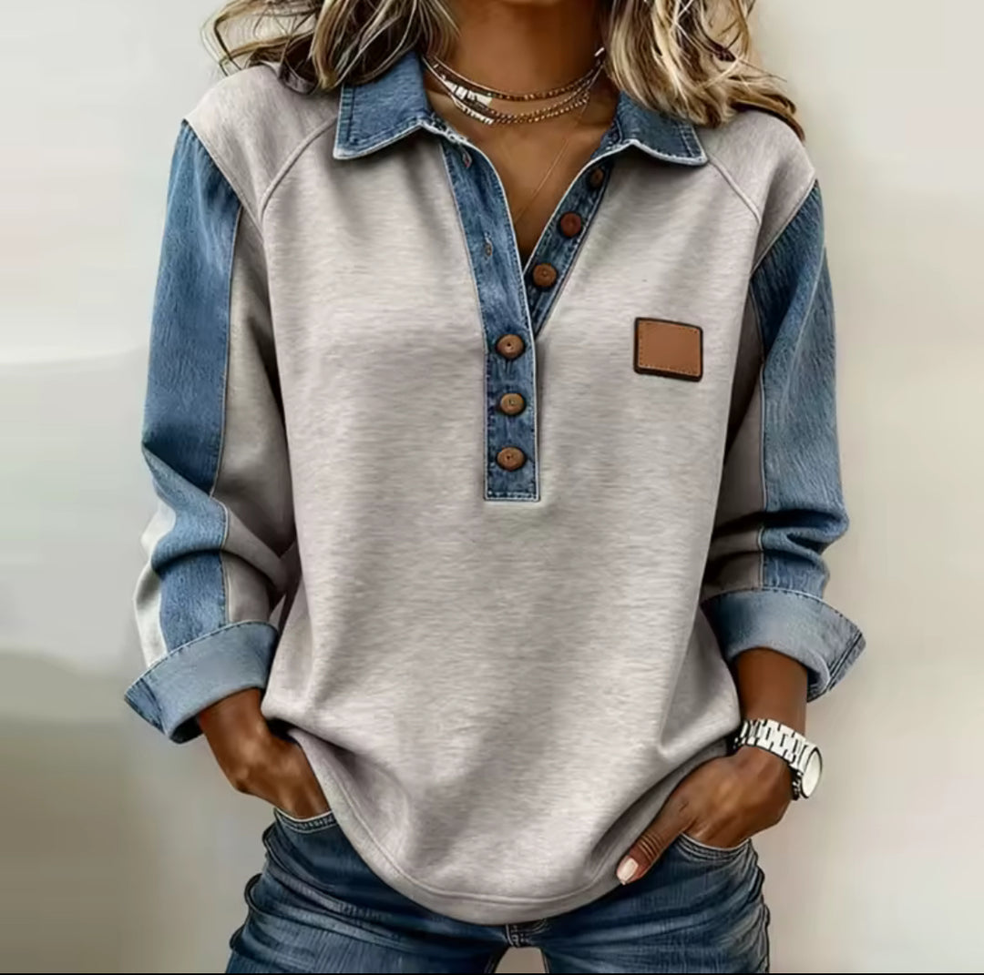 Rosy™ | Stylish Denim Collar Sweater - Maison Léa & Lou