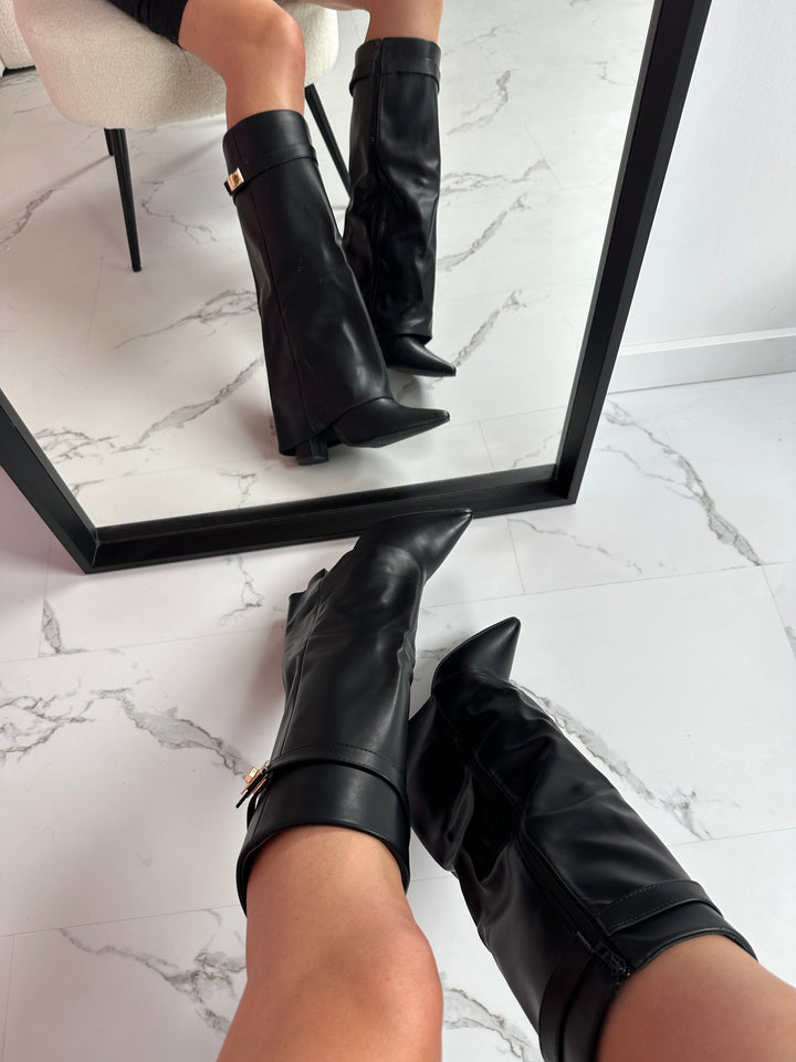 SERENA™ - Black Leather Boots - Maison Léa &amp; Lou