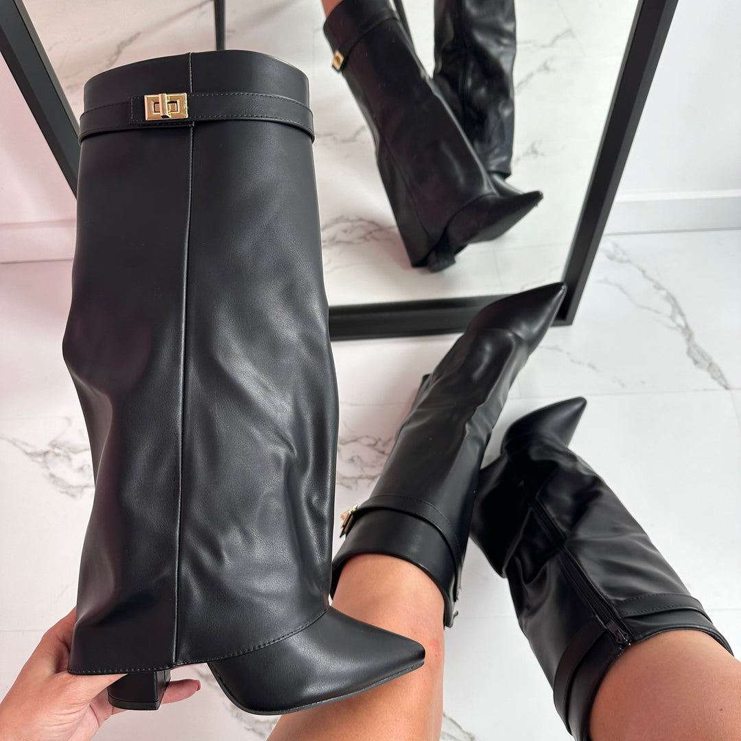 SERENA™ - Black Leather Boots - Maison Léa & Lou