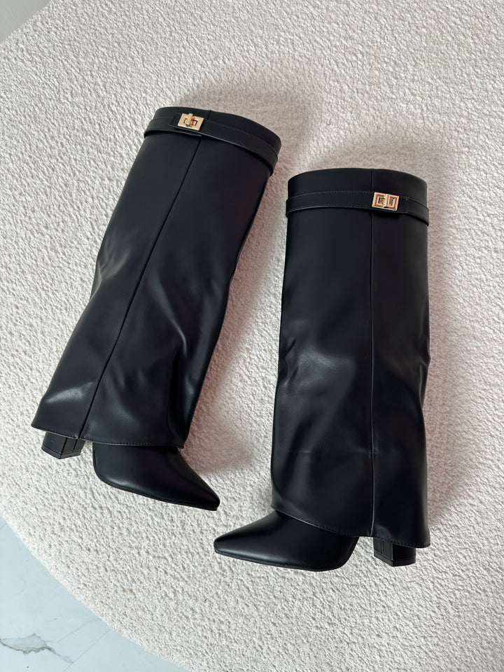 SERENA™ - Black Leather Boots - Maison Léa &amp; Lou