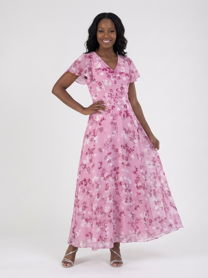 Ismeria | Floral Chiffon Maxi Dress - Maison Léa &amp; Lou