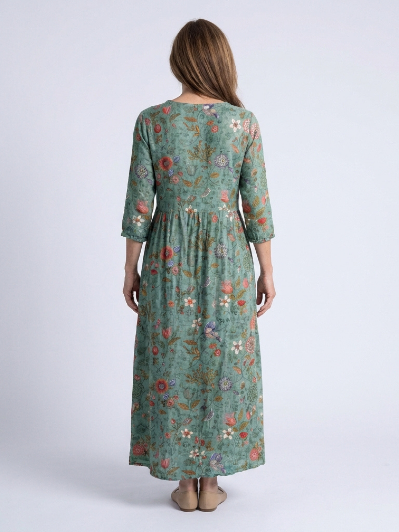 Marina | Floral V Neck Three Quarter Sleeve Maxi Dress - Maison Léa &amp; Lou