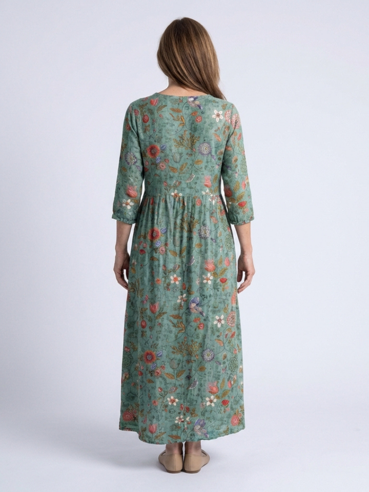 Marina | Floral V Neck Three Quarter Sleeve Maxi Dress - Maison Léa &amp; Lou