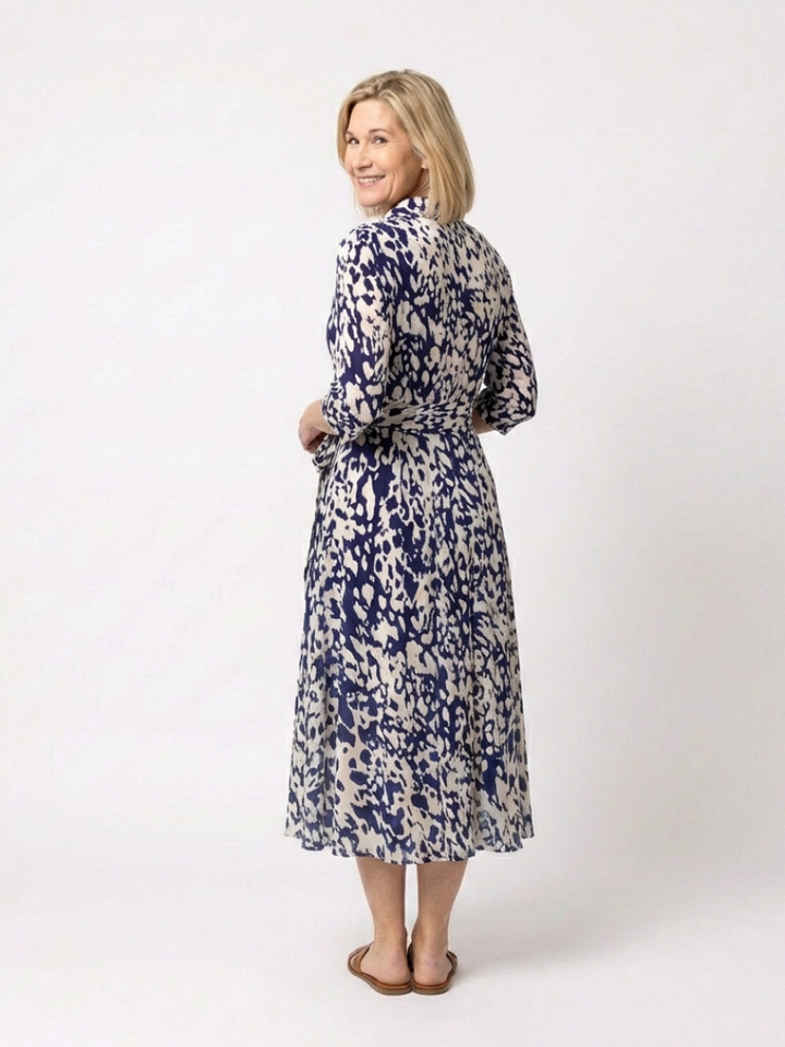 Oriana | Collared Long Sleeve Waist Tie Midi Dress - Maison Léa &amp; Lou