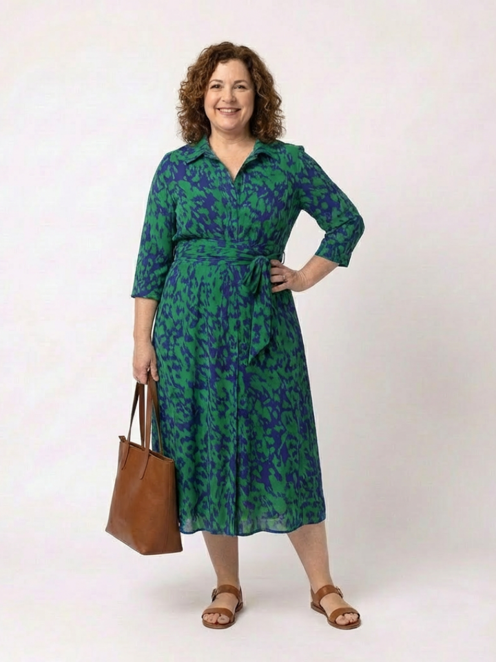 Oriana | Collared Long Sleeve Waist Tie Midi Dress - Maison Léa &amp; Lou