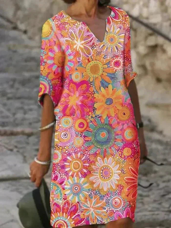 Evelyn | Vibrant Floral Midi Dress - Maison Léa &amp; Lou