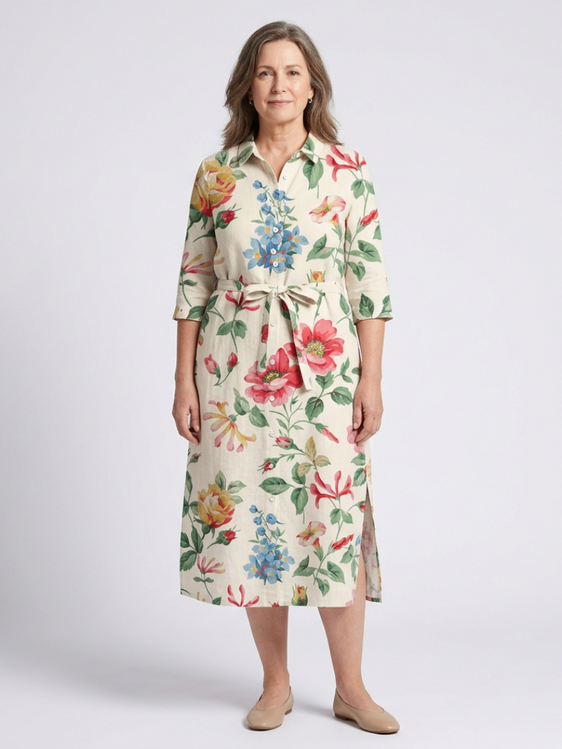 Maribel | Button Front Half Sleeve Floral Midi Dress - Maison Léa & Lou