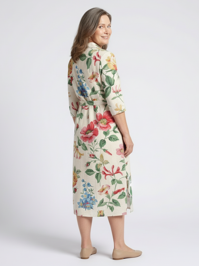 Maribel | Button Front Half Sleeve Floral Midi Dress - Maison Léa &amp; Lou