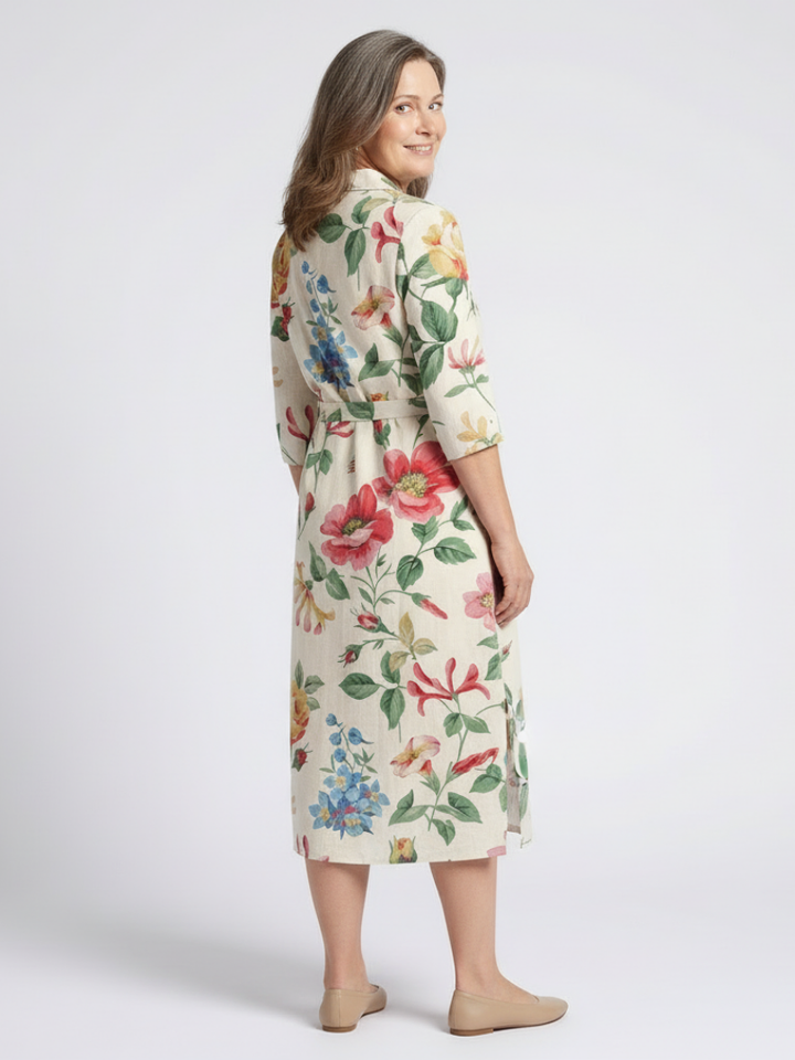 Maribel | Button Front Half Sleeve Floral Midi Dress - Maison Léa &amp; Lou