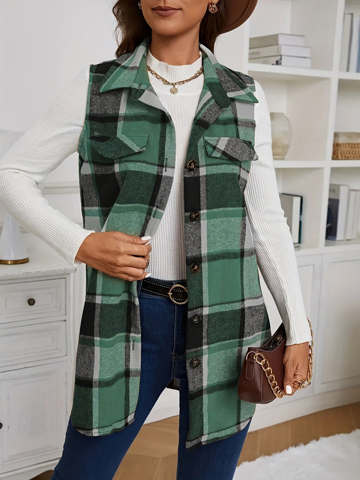 DELILA™ – Casual Button-Front Collared Vest Coat - Maison Léa &amp; Lou