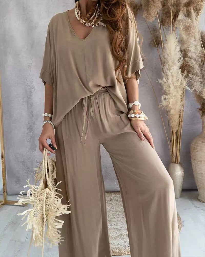 RAJA™ – Comfy Summer V-Neck and Wide-Leg Co-Ord - Maison Léa &amp; Lou