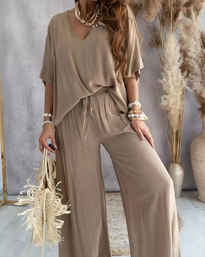 RAJA™ – Comfy Summer V-Neck and Wide-Leg Co-Ord - Maison Léa &amp; Lou