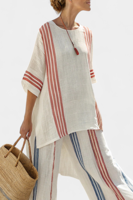 Solvane | Sophisticated Multicolor Striped Top & Mediterranean Pants - Maison Léa & Lou