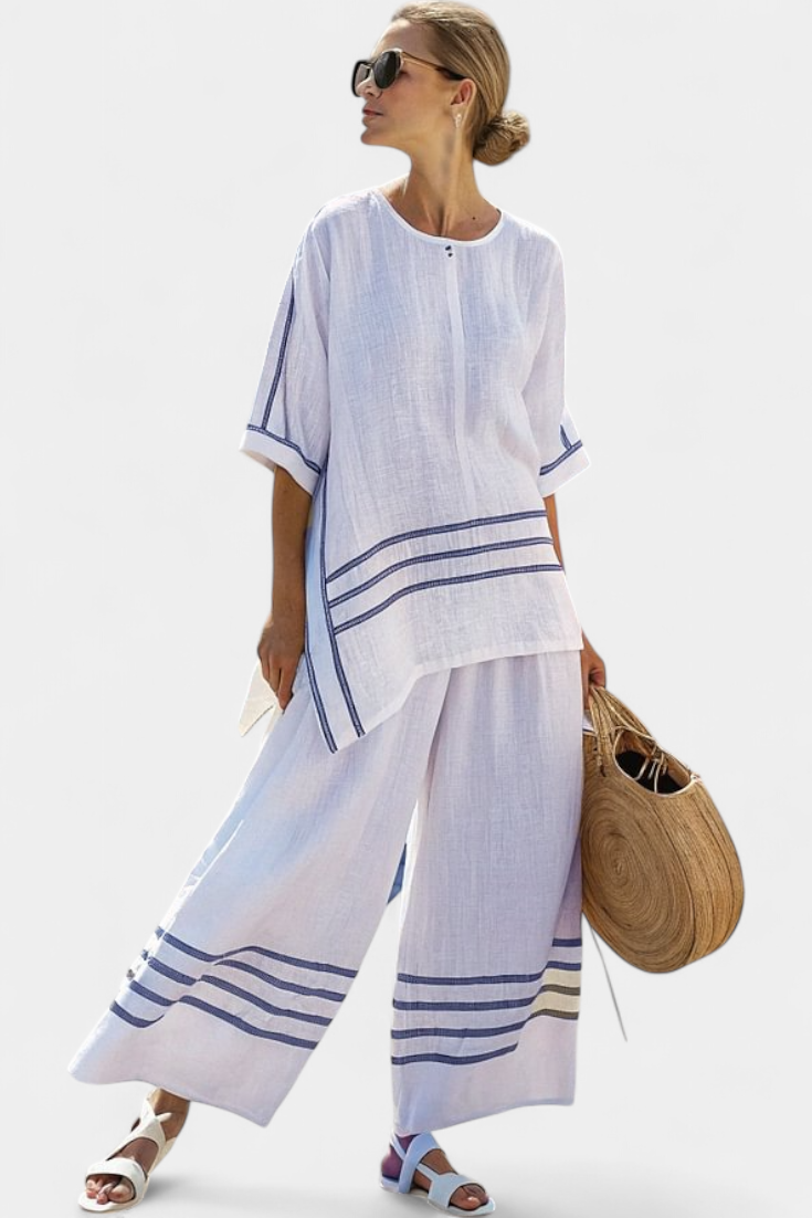 Wynric | Sophisticated Striped Asymmetrical Top &amp; Bold Pants - Maison Léa &amp; Lou