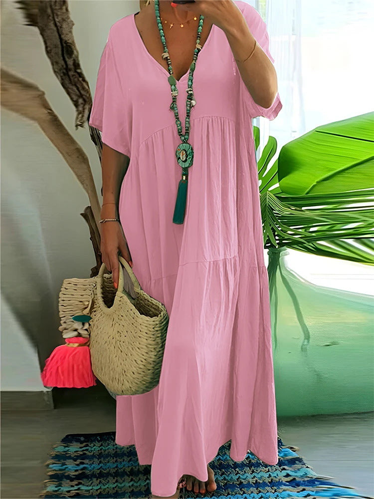 LINNEA™ – Soft Ruffle V-Neck Maxi Dress - Maison Léa &amp; Lou