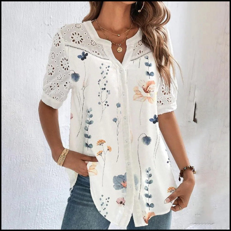 ANNELISE™ – Casual Lace Printed Blouse - Maison Léa &amp; Lou