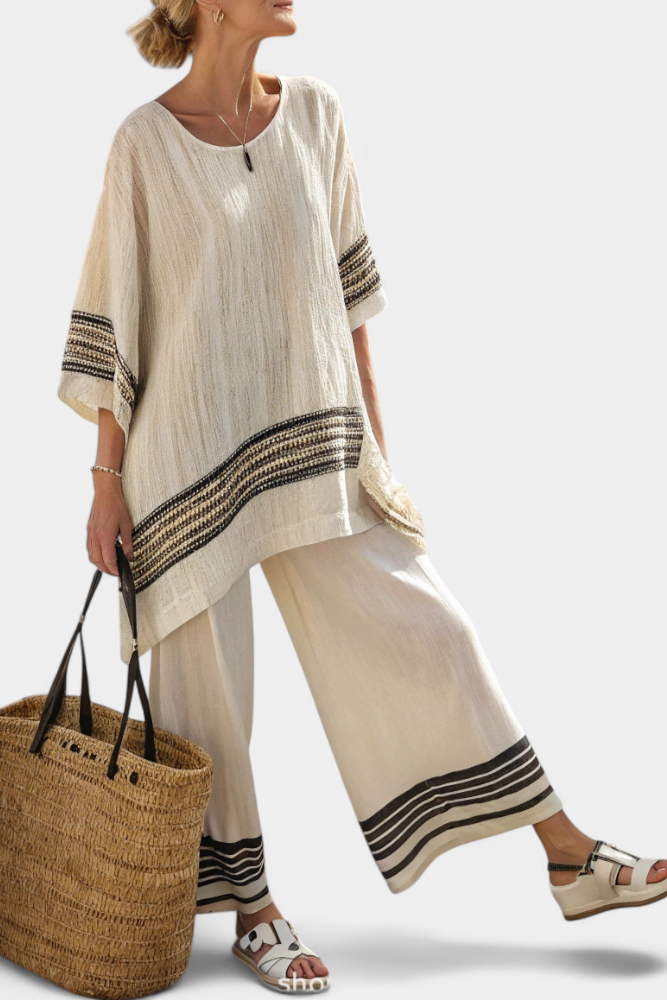 Harlowe | Elegant Black-Striped Linen Top &amp; Flowing Pants - Maison Léa &amp; Lou