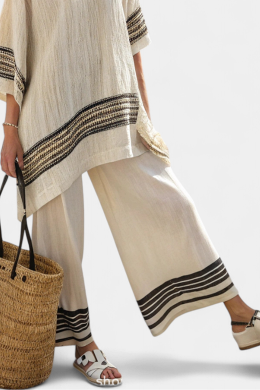 Harlowe | Elegant Black-Striped Linen Top &amp; Flowing Pants - Maison Léa &amp; Lou
