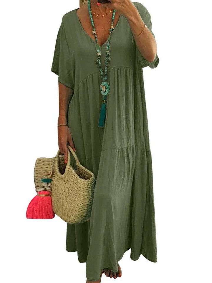 LINNEA™ – Soft Ruffle V-Neck Maxi Dress - Maison Léa &amp; Lou