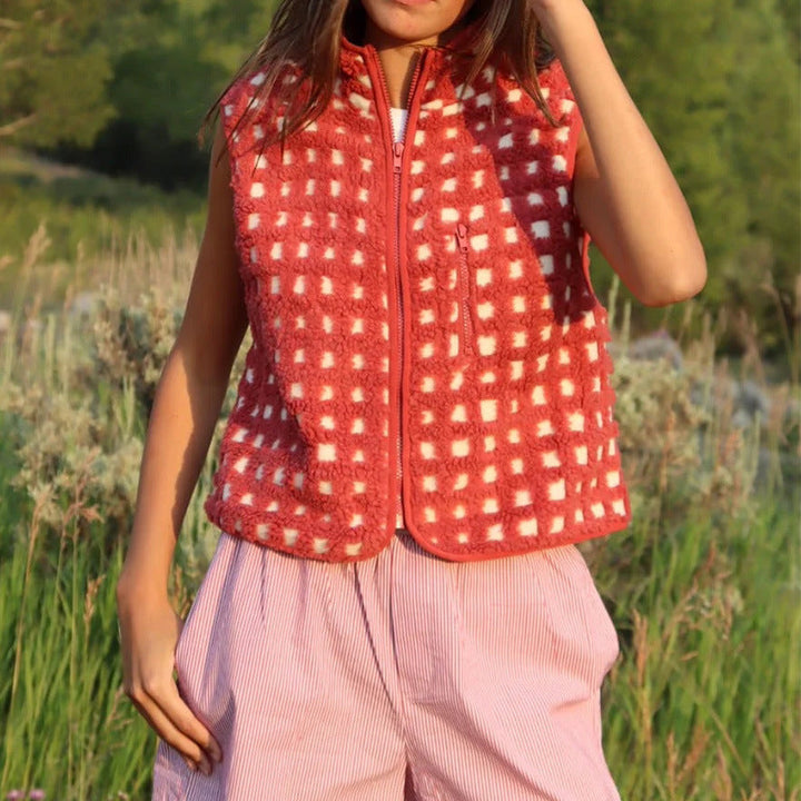 CONCUELO™ – Casual Plaid Sleeveless Zip-Up Vest - Maison Léa &amp; Lou