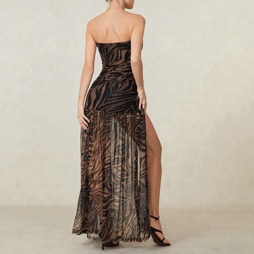 NATALIE™ - Leopard Print Tube Dress with High Slit for Party Nights - Maison Léa & Lou