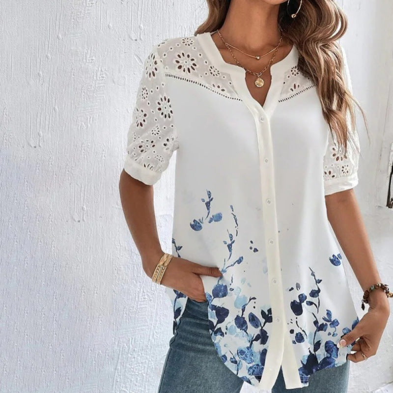 ANNELISE™ – Casual Lace Printed Blouse - Maison Léa &amp; Lou