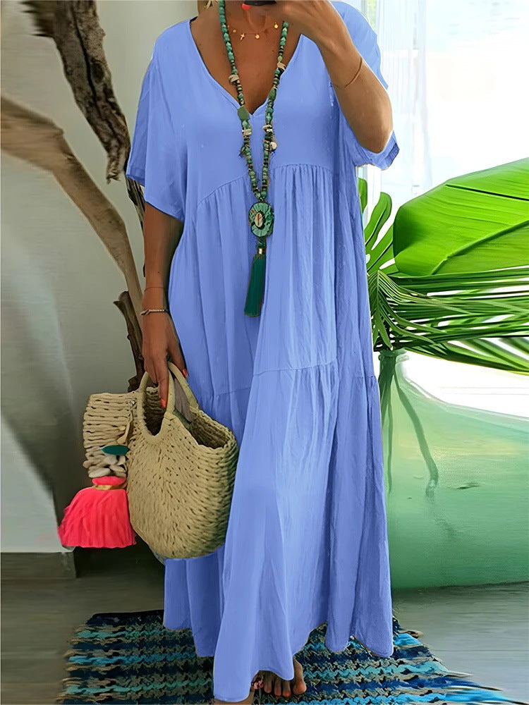 LINNEA™ – Soft Ruffle V-Neck Maxi Dress - Maison Léa &amp; Lou
