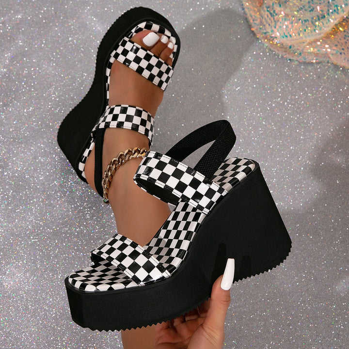 WAYNA™ – Chic Checked Slip-On Wedge Sandals - Maison Léa &amp; Lou