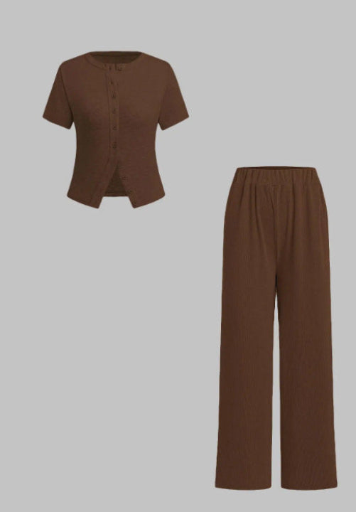 MIRANDA™ - Casual Button Front Top and Wide Leg Pants Set