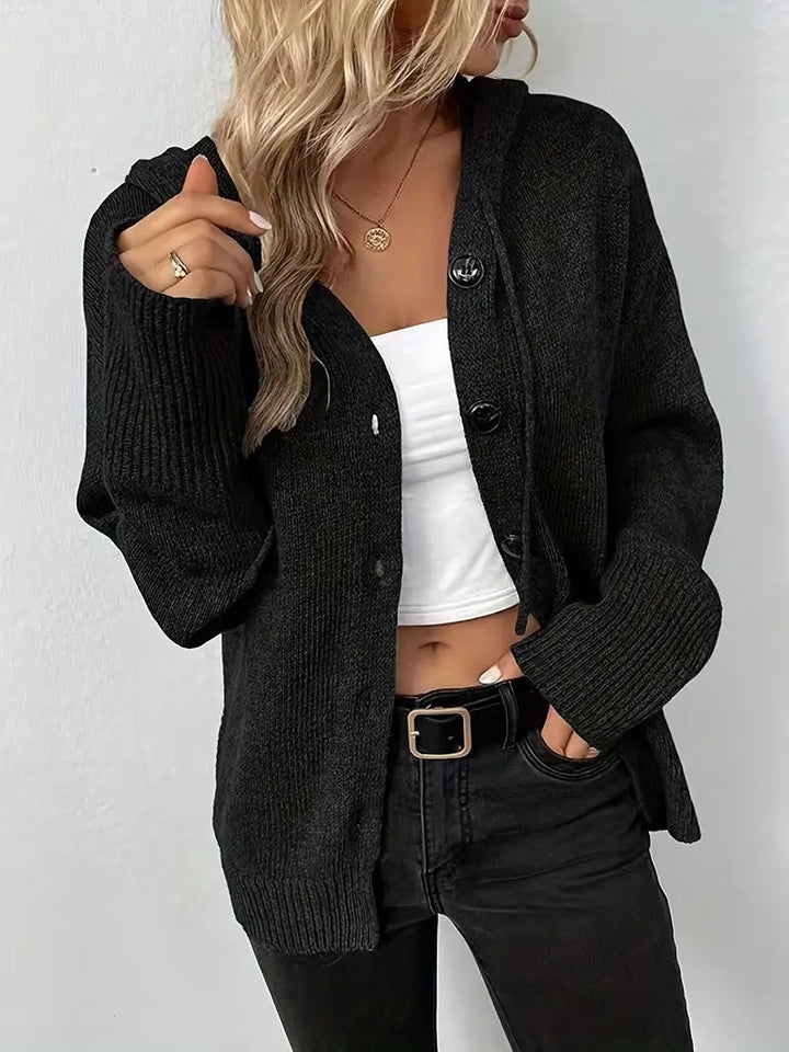 MILSA™ - Cozy Plain Button Front Hooded Cardigan - Maison Léa &amp; Lou