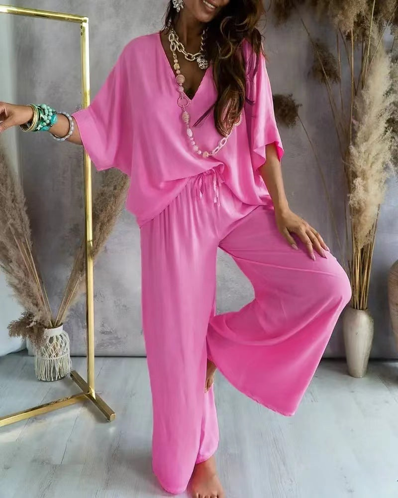 RAJA™ – Comfy Summer V-Neck and Wide-Leg Co-Ord - Maison Léa &amp; Lou