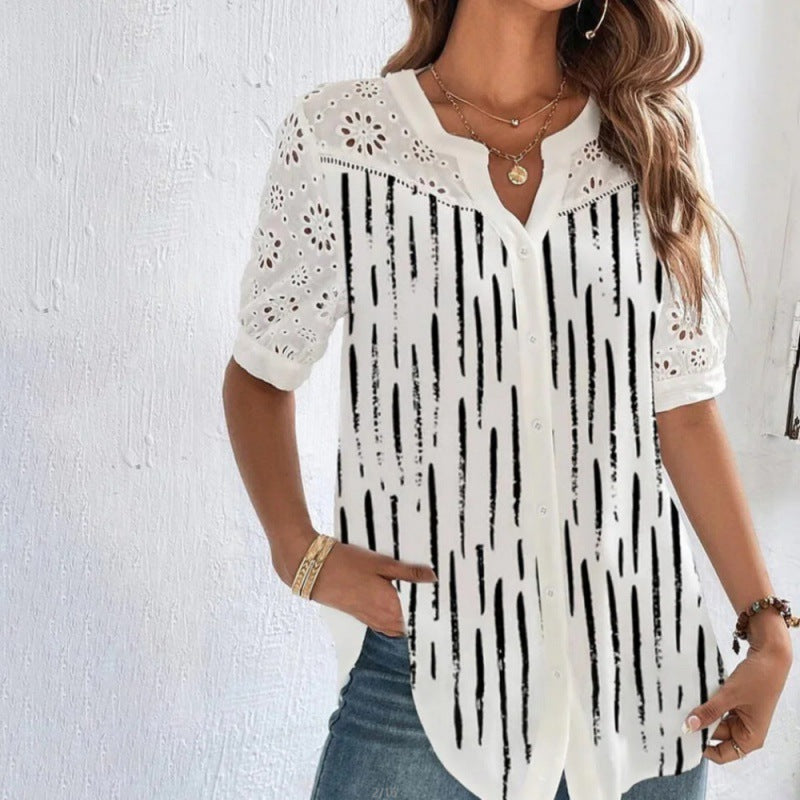 ANNELISE™ – Casual Lace Printed Blouse - Maison Léa &amp; Lou