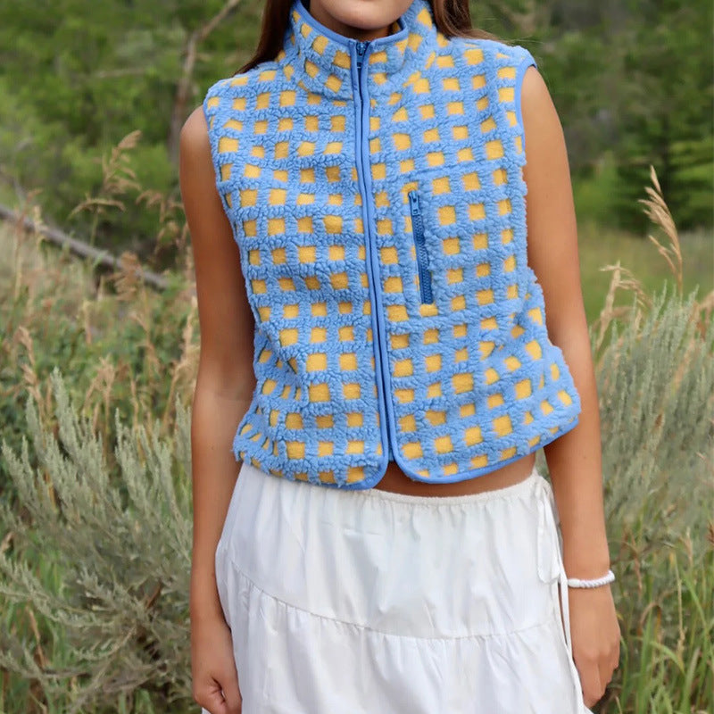 CONCUELO™ – Casual Plaid Sleeveless Zip-Up Vest - Maison Léa &amp; Lou