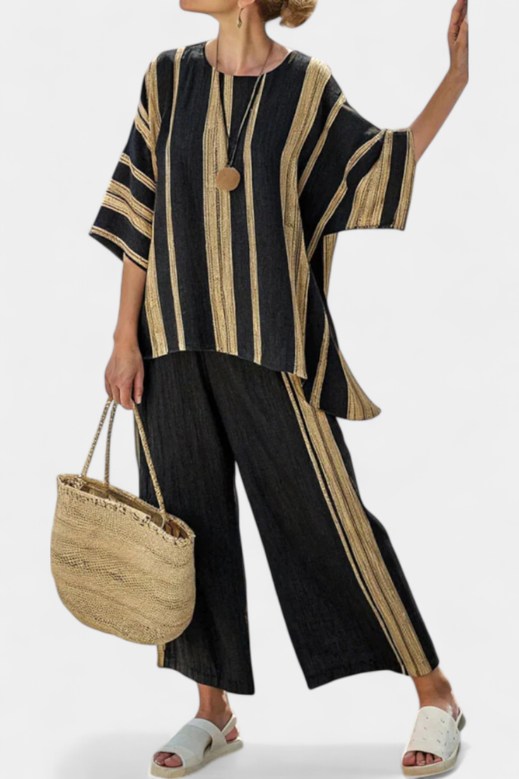 Calden | Comfortable Oversized Striped Top &amp; Relaxed Linen Pants - Maison Léa &amp; Lou