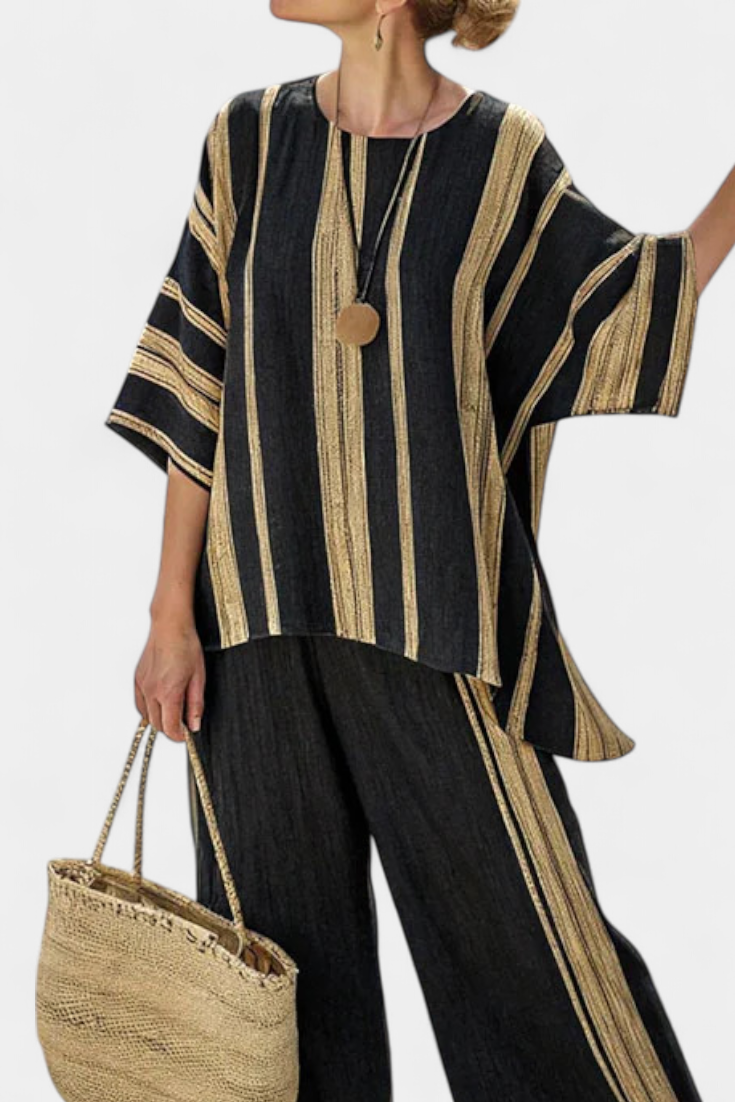 Calden | Comfortable Oversized Striped Top &amp; Relaxed Linen Pants - Maison Léa &amp; Lou