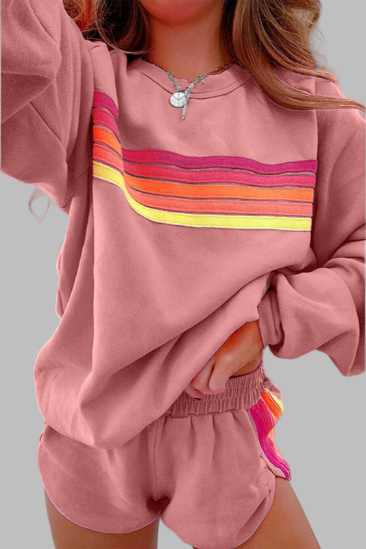 JOVIE™ - Comfy Striped Crew Neck Top and Shorts Pajama Set - Maison Léa &amp; Lou