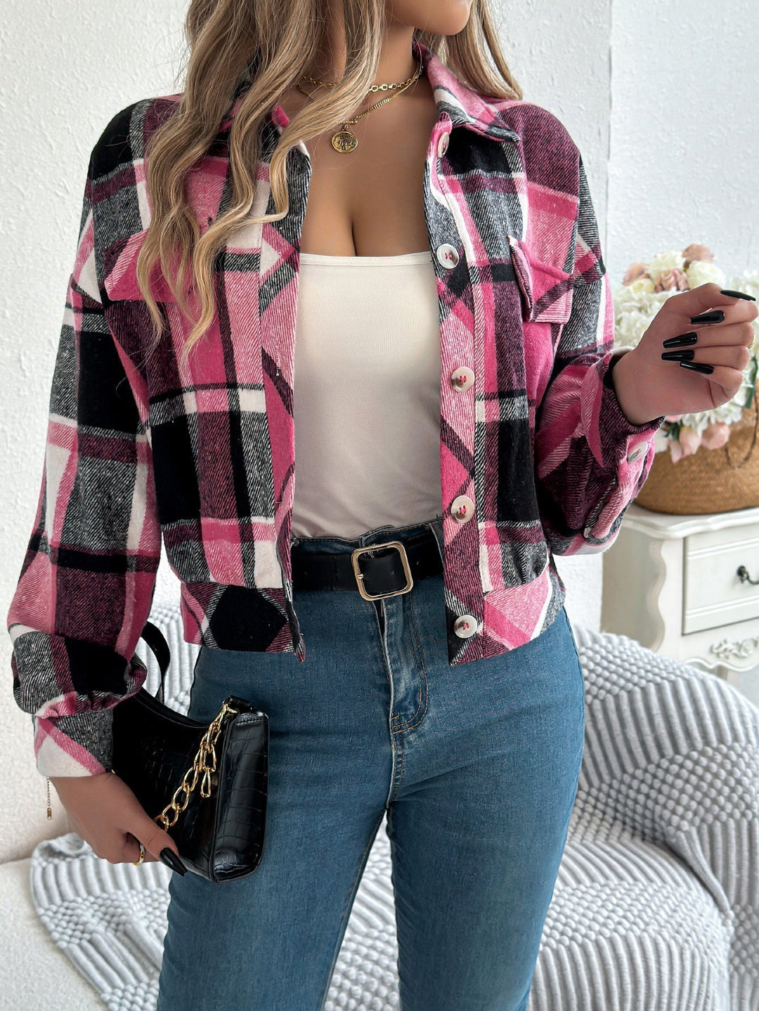 COVA™ - Casual Plaid Button Front Long Sleeve Jacket - Maison Léa &amp; Lou