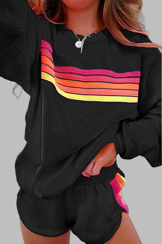 JOVIE™ - Comfy Striped Crew Neck Top and Shorts Pajama Set - Maison Léa & Lou
