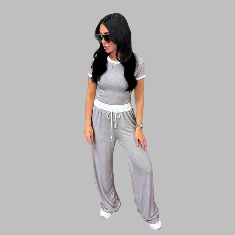 PLATU™ - Casual Short Sleeve and Wide Leg Pants Set