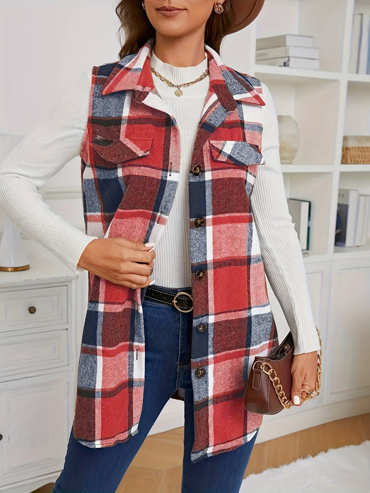 DELILA™ – Casual Button-Front Collared Vest Coat - Maison Léa &amp; Lou