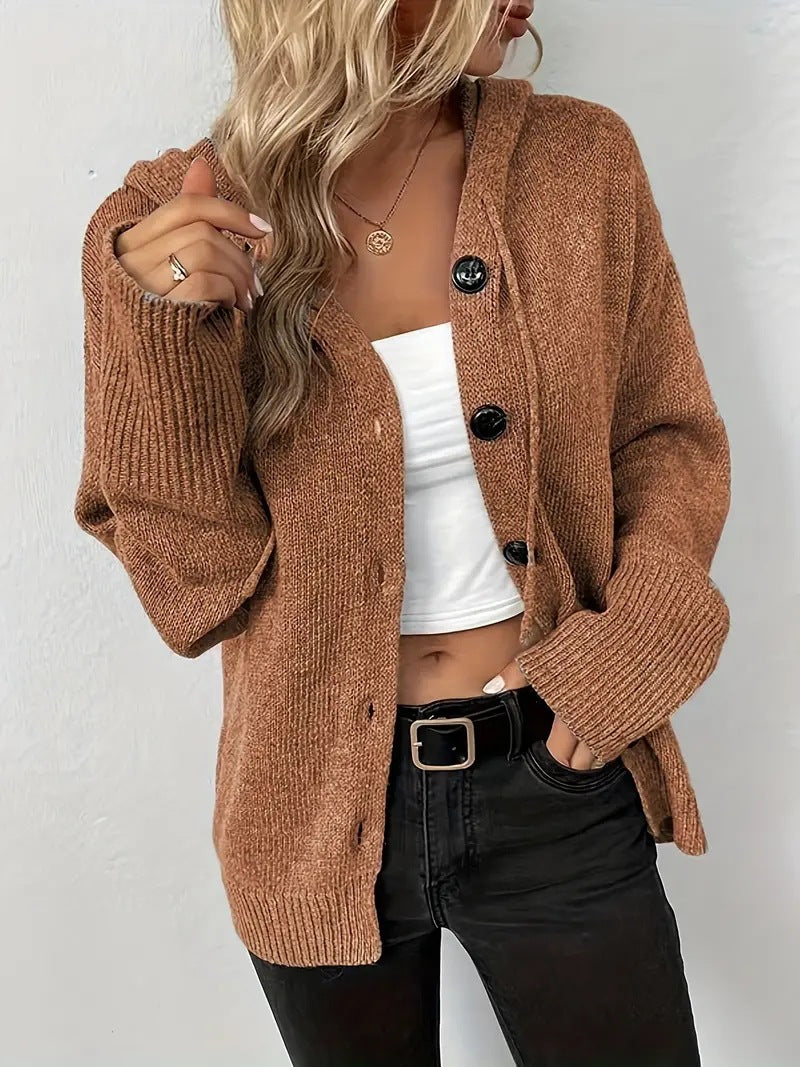 MILSA™ - Cozy Plain Button Front Hooded Cardigan - Maison Léa &amp; Lou