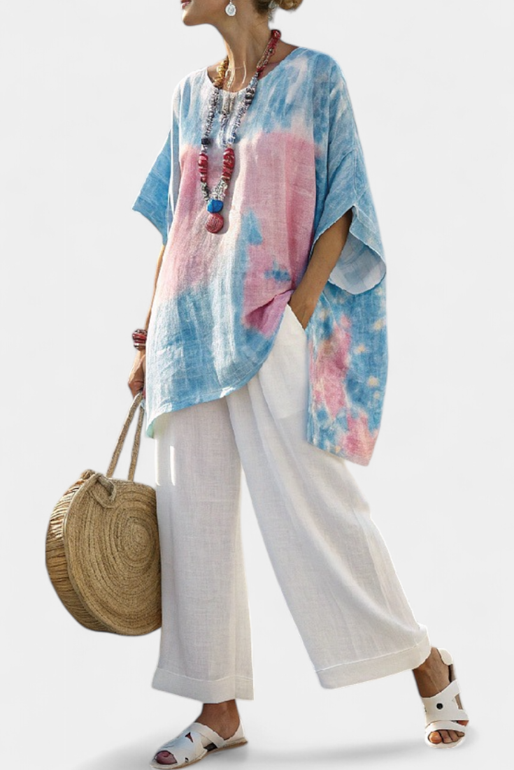 Vantrel | Comfortable Relaxed Linen Top &amp; Striped Bamboo Pants - Maison Léa &amp; Lou